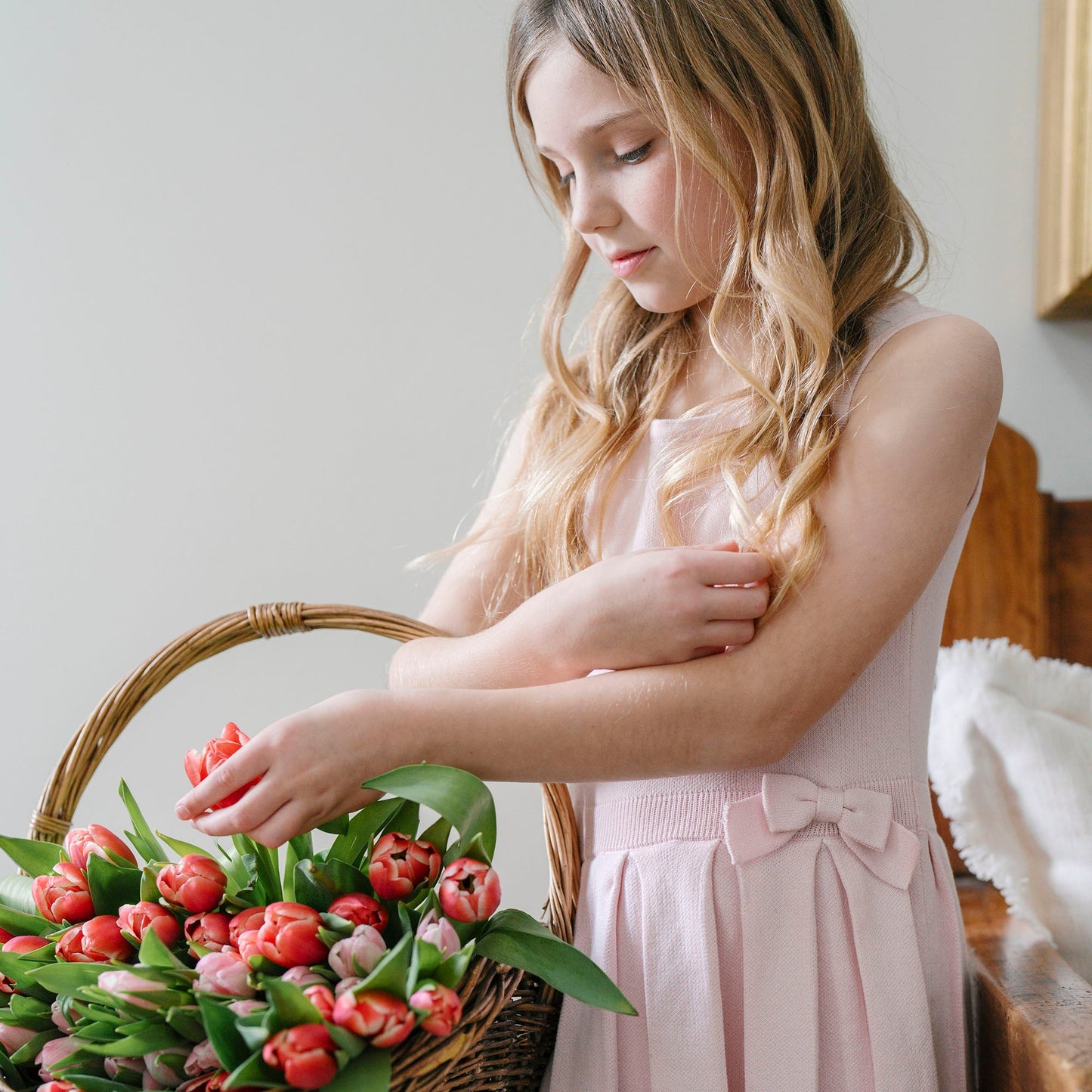 Girls Organic Pleated Sweater Dress - Rose Marl