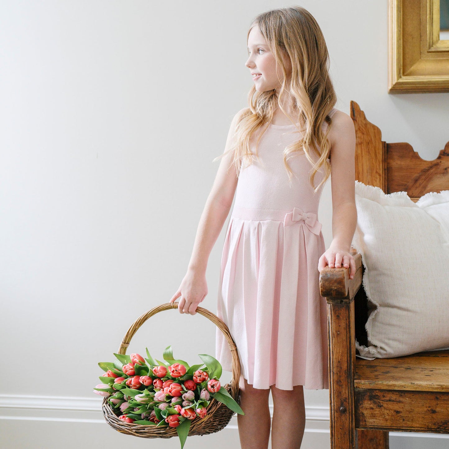 Girls Organic Pleated Sweater Dress - Rose Marl