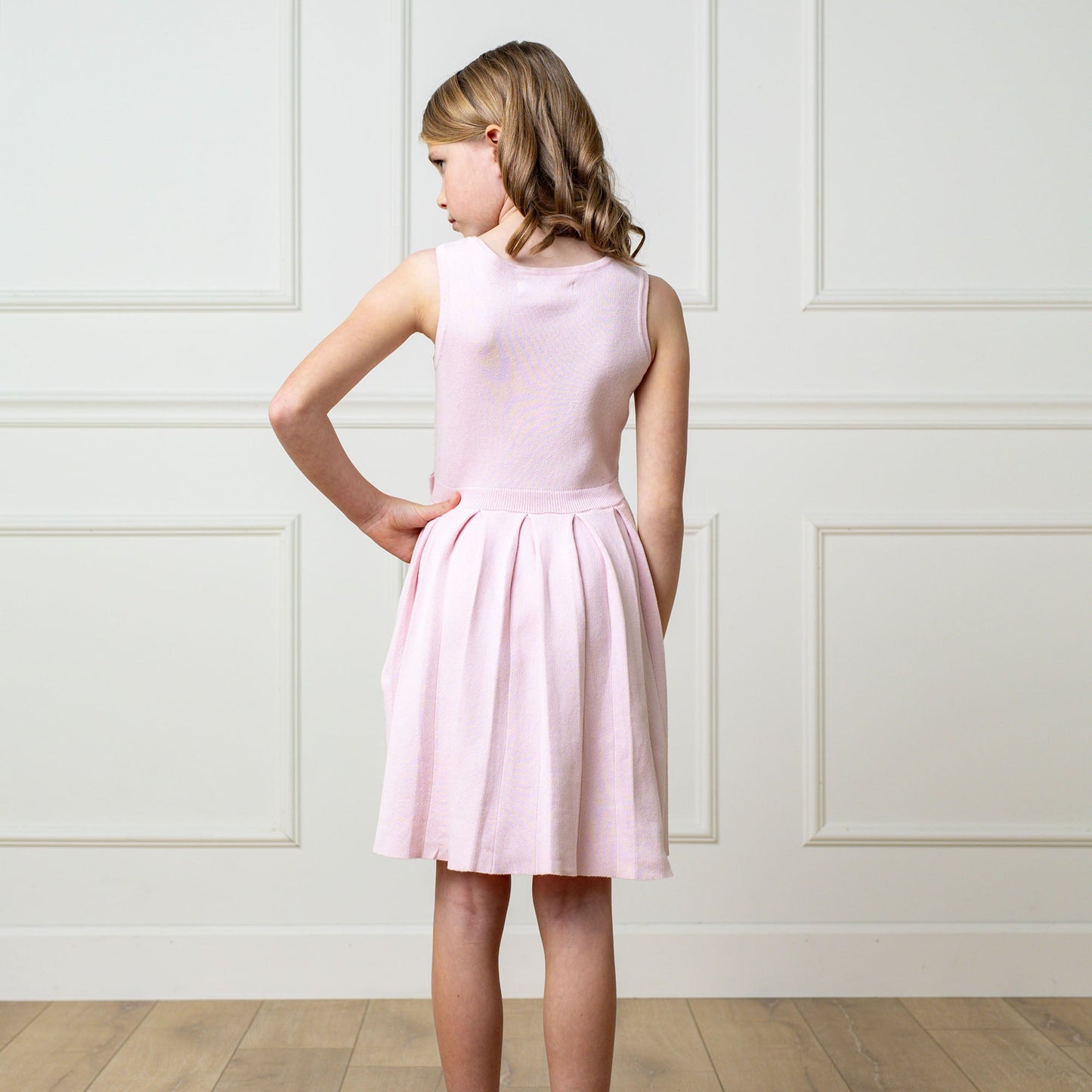 Girls Organic Pleated Sweater Dress - Rose Marl