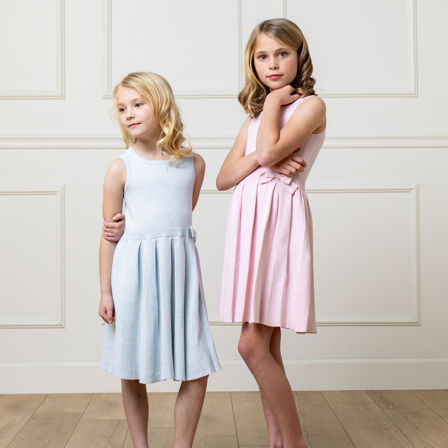 Girls Organic Pleated Sweater Dress - Rose Marl