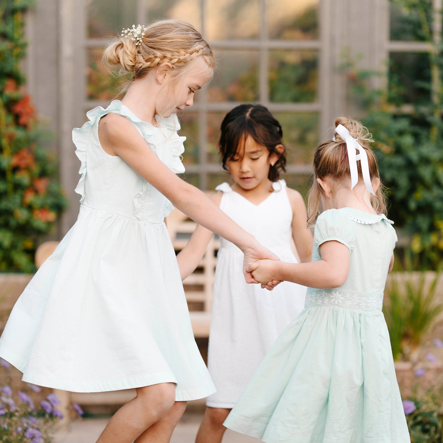Girls Organic Flutter Sleeve Open Back Dress - Mint Seersucker