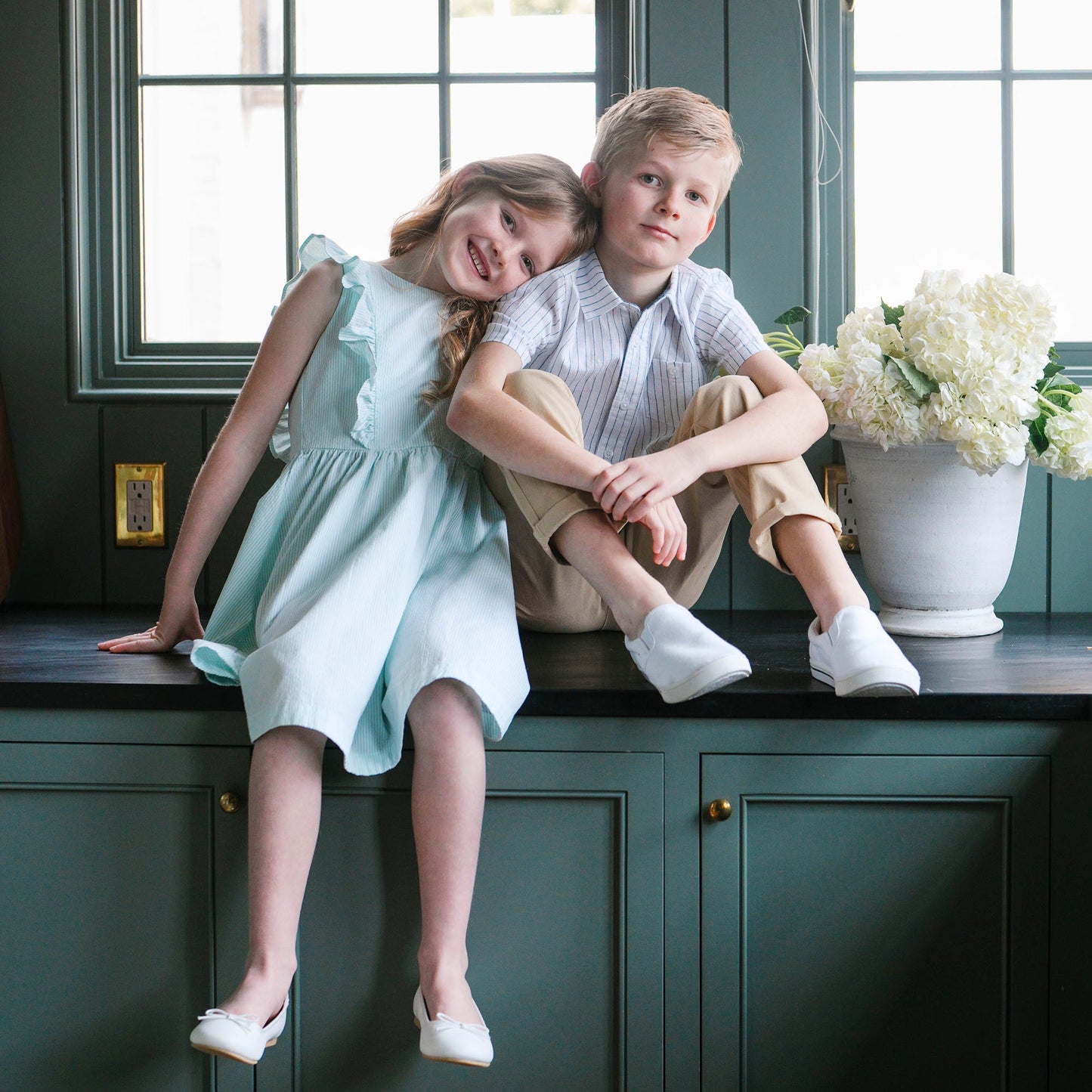 Girls Organic Flutter Sleeve Open Back Dress - Mint Seersucker