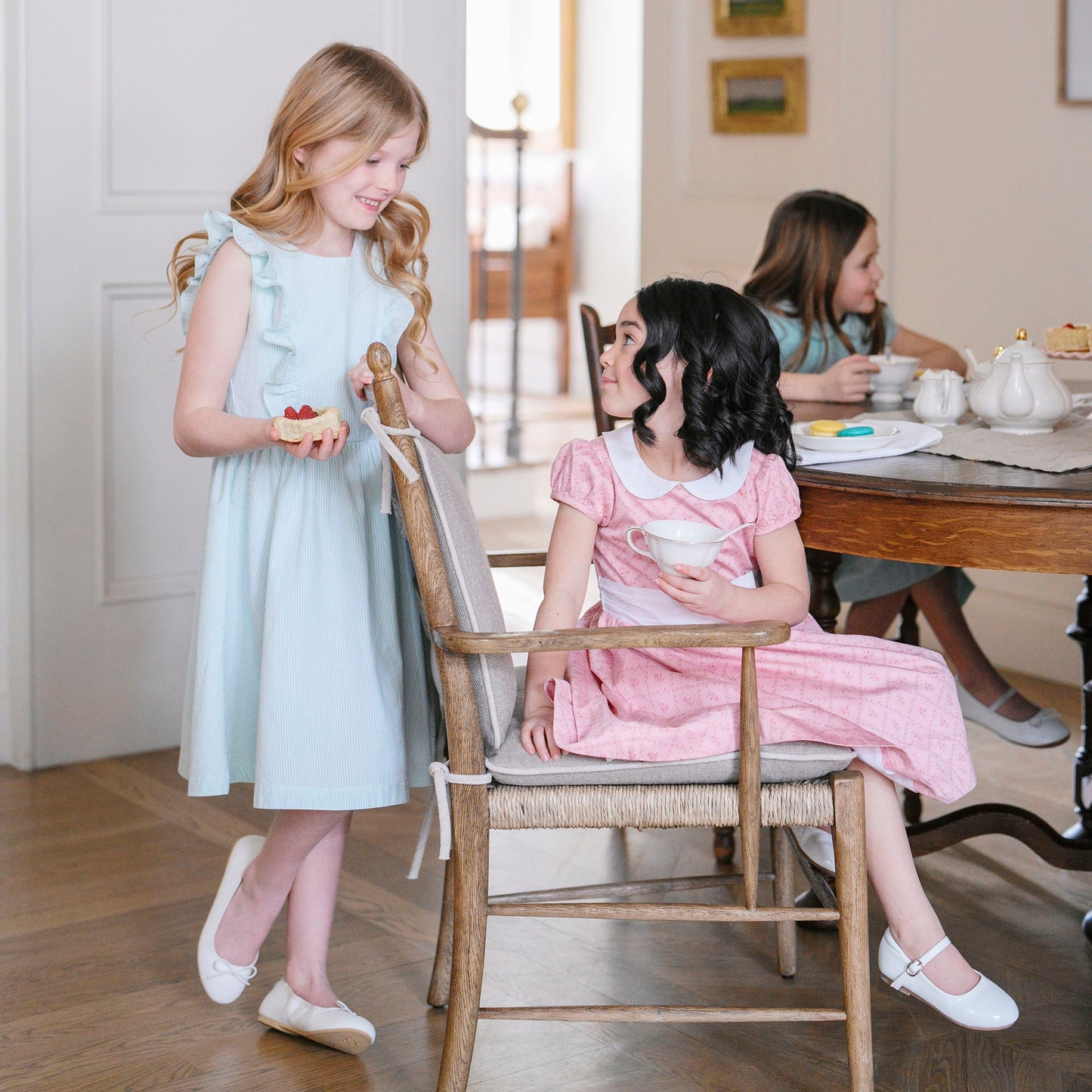Girls Organic Flutter Sleeve Open Back Dress - Mint Seersucker