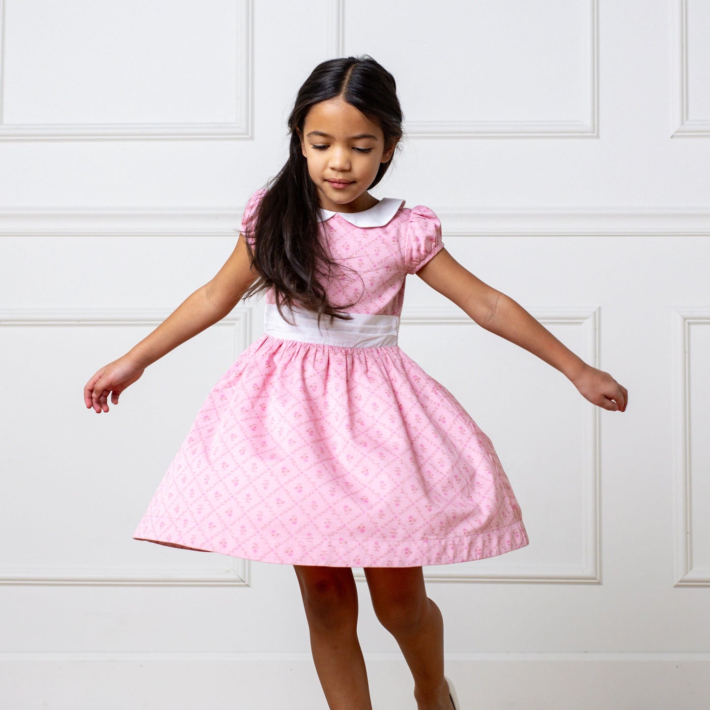 Girls Organic Sateen Peter Pan Collar Dress