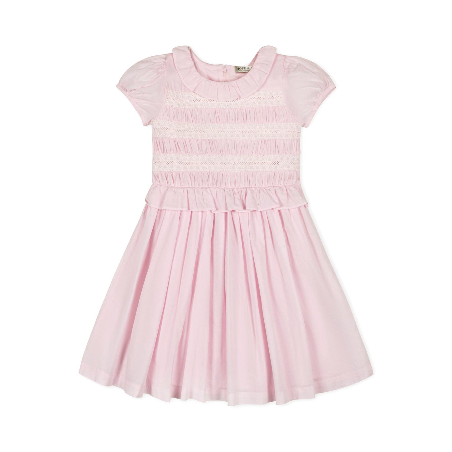 Girls Organic Puff Sleeve Smocked Party Dress - Pale Pink