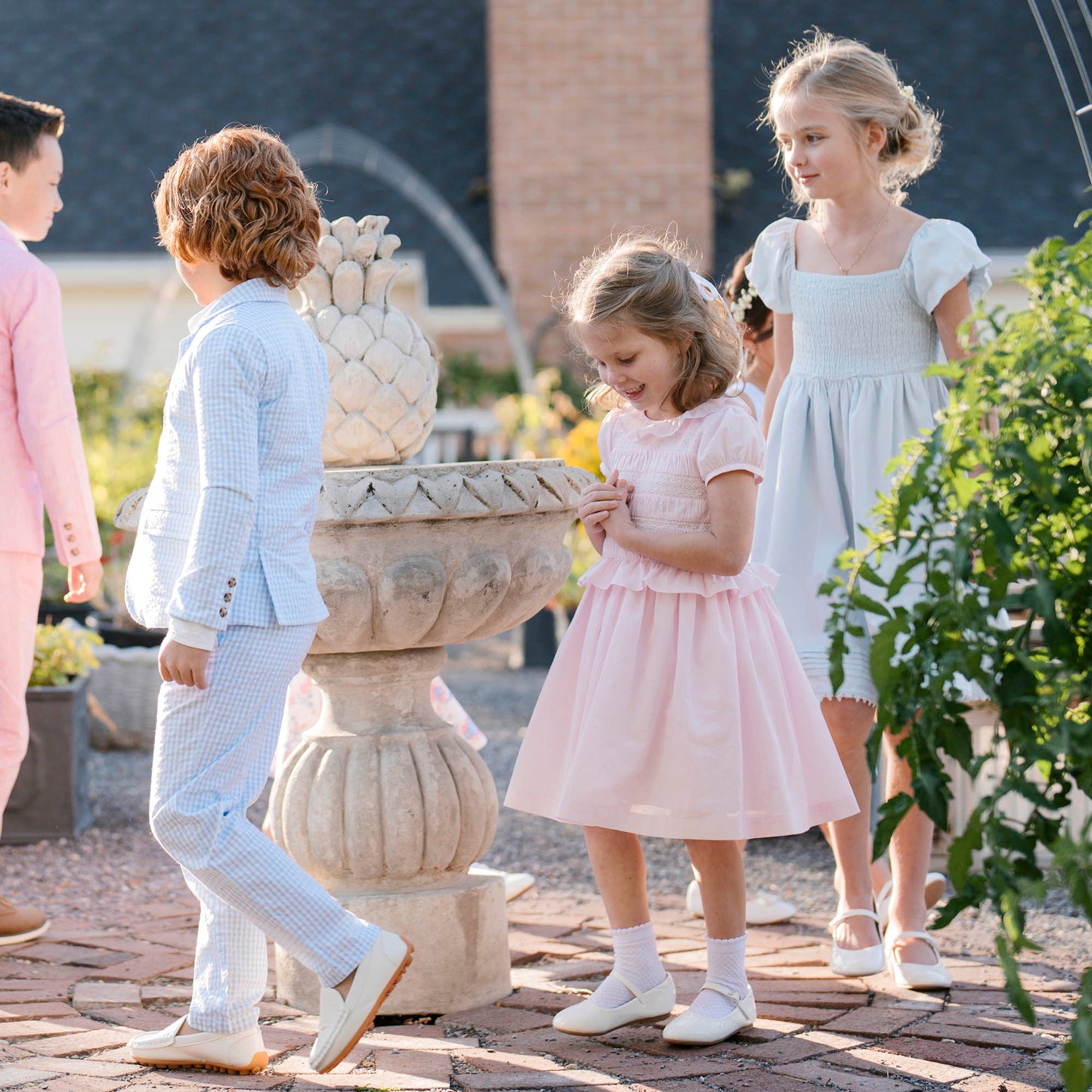 Girls Organic Puff Sleeve Smocked Party Dress - Pale Pink