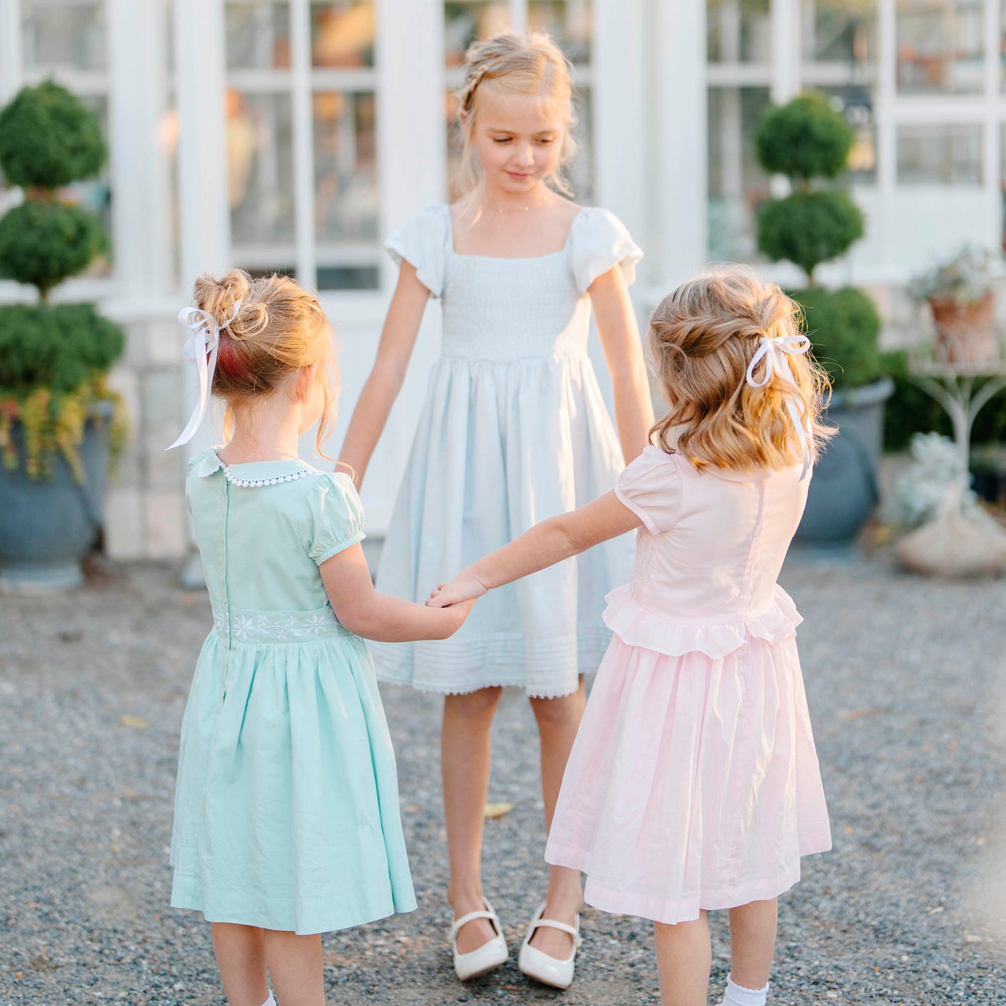 Girls Organic Puff Sleeve Smocked Party Dress - Pale Pink