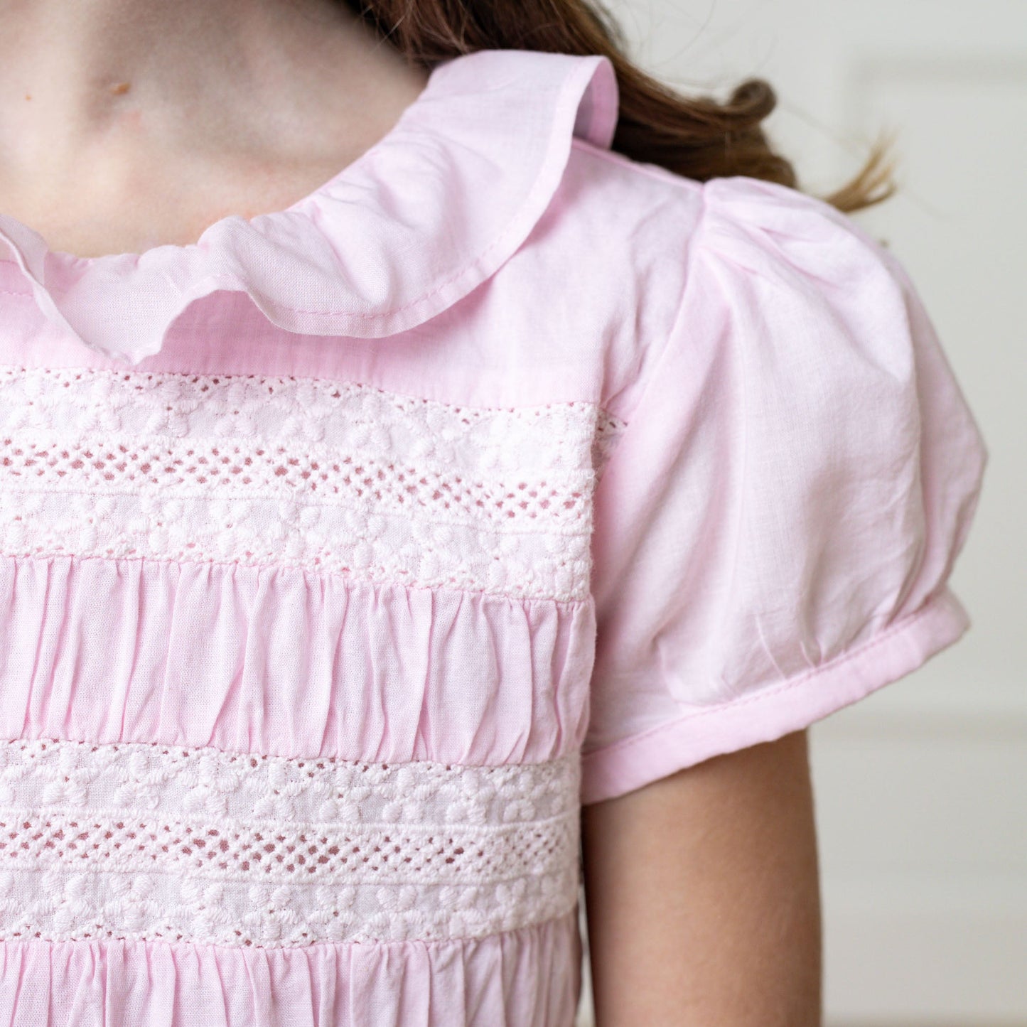 Girls Organic Puff Sleeve Smocked Party Dress - Pale Pink