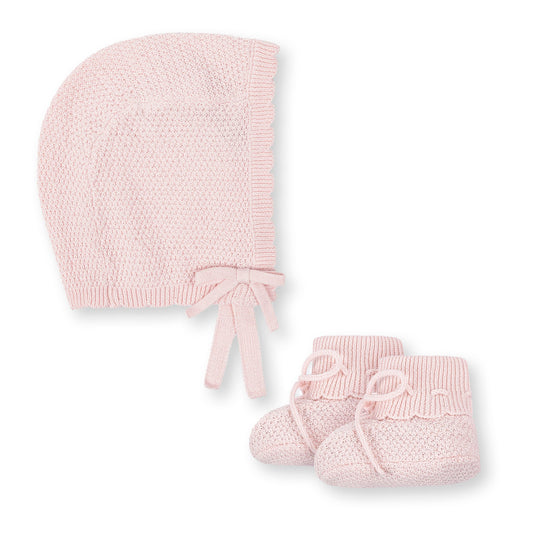 Baby Girl Organic Sweater Bonnet and Bootie Set - Pale Pink