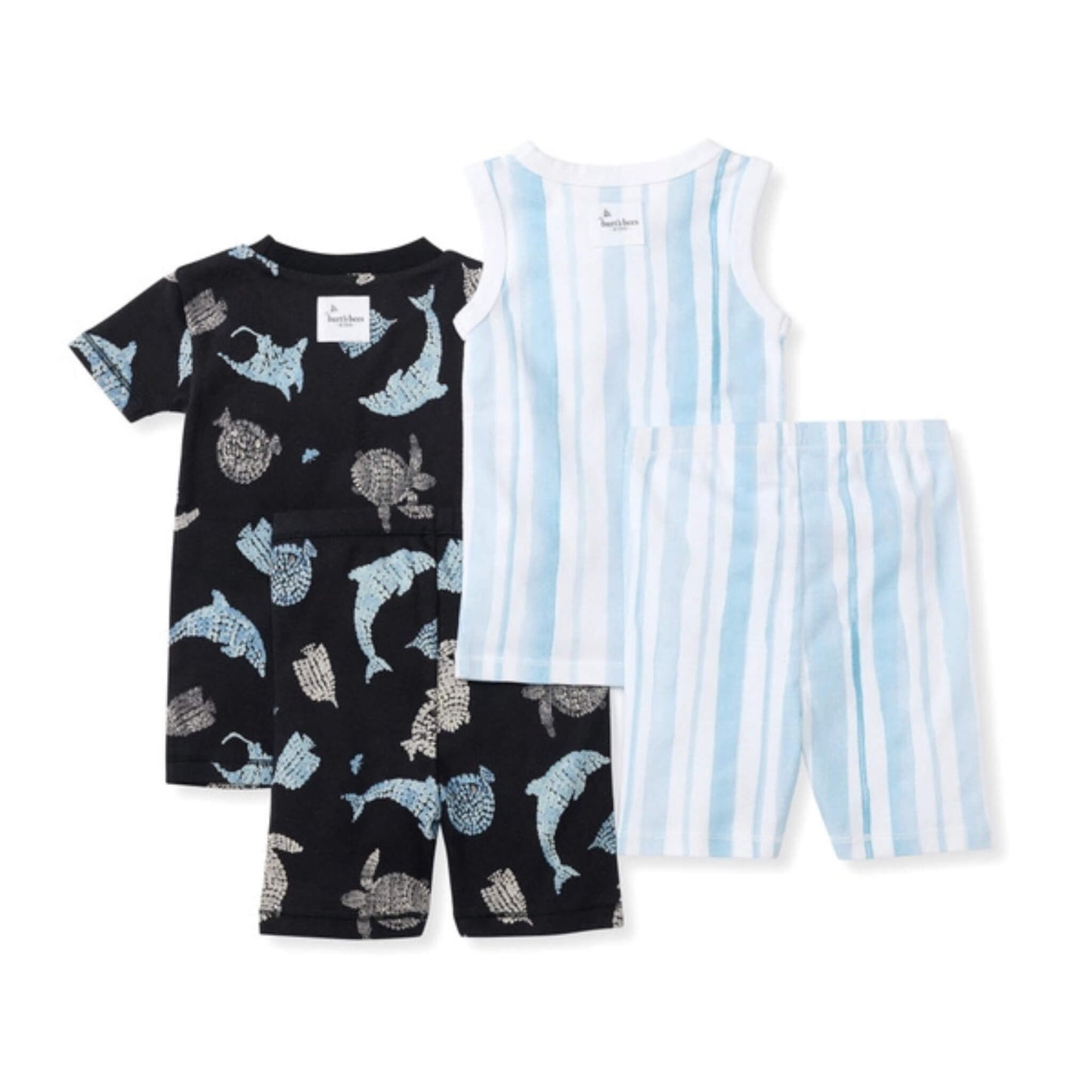 2 Pack Organic Toddler & Kid PJ Set - Mosaic Sea Animals & Blue Stripe