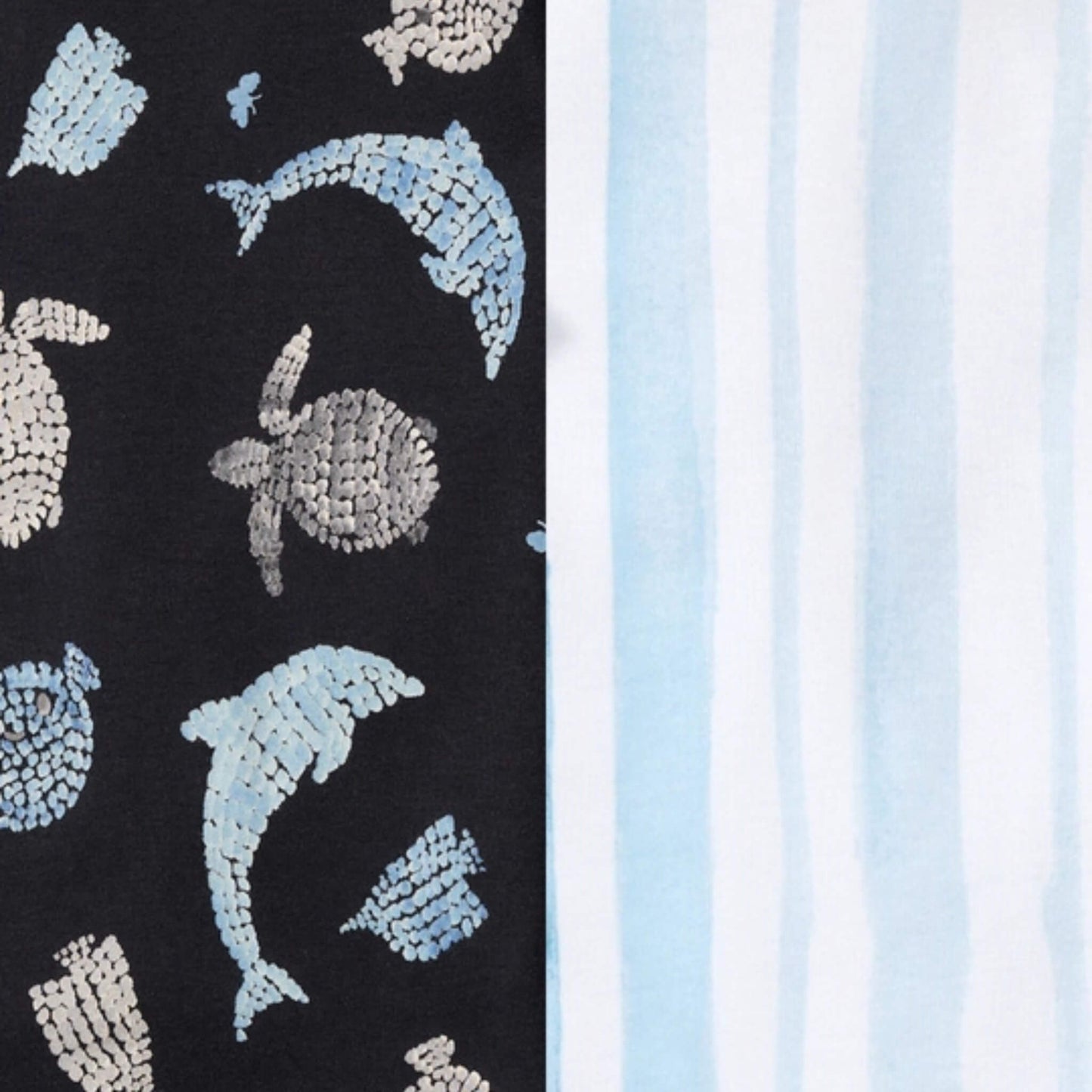 2 Pack Organic Toddler & Kid PJ Set - Mosaic Sea Animals & Blue Stripe