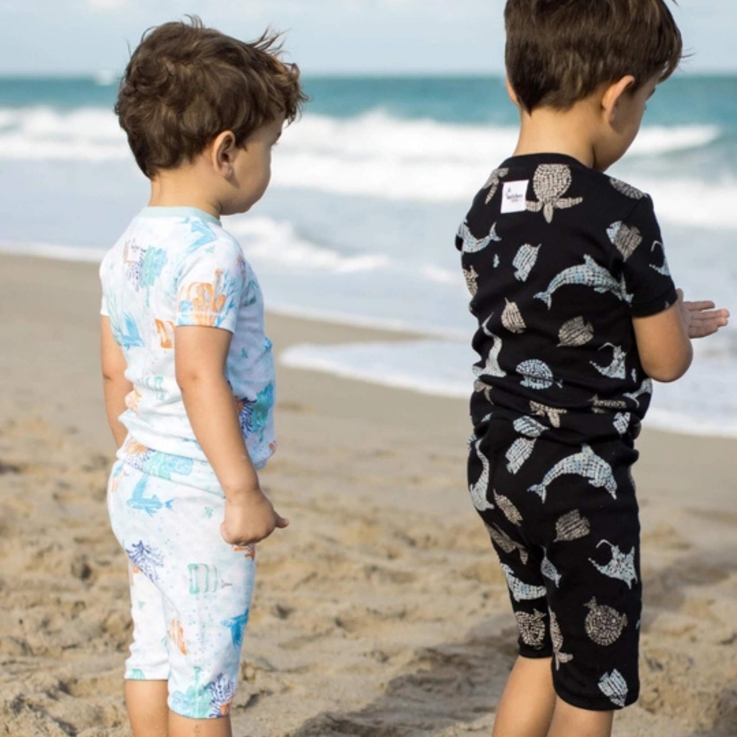 2 Pack Organic Toddler & Kid Boys PJ Set - Mosaic Sea Animals & Blue Stripe