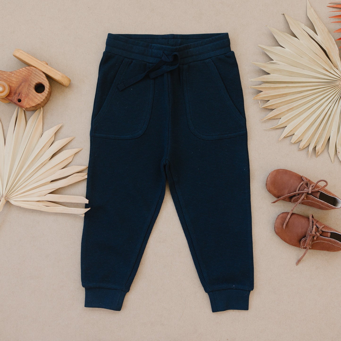 Organic Baby & Toddler Waffle Joggers - Dark Sapphire