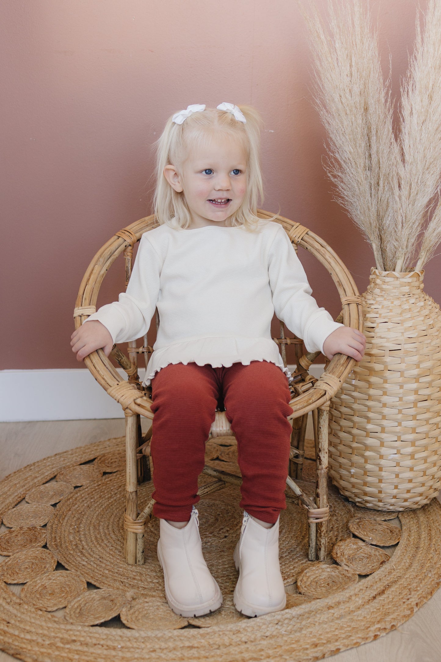 Organic Waffle Knit Peplum Top - Ivory