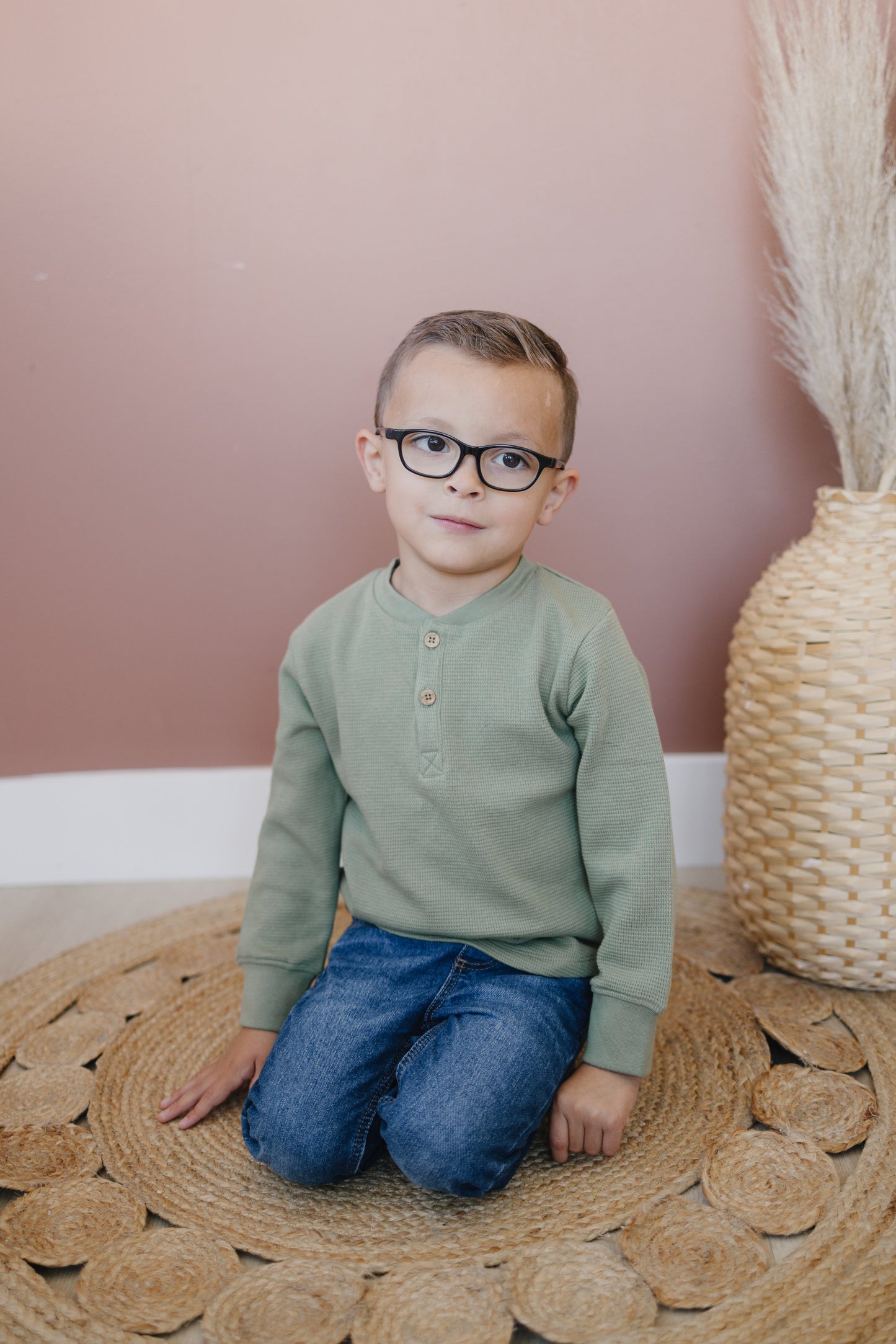 Organic Henley Long Sleeve Top - Sage