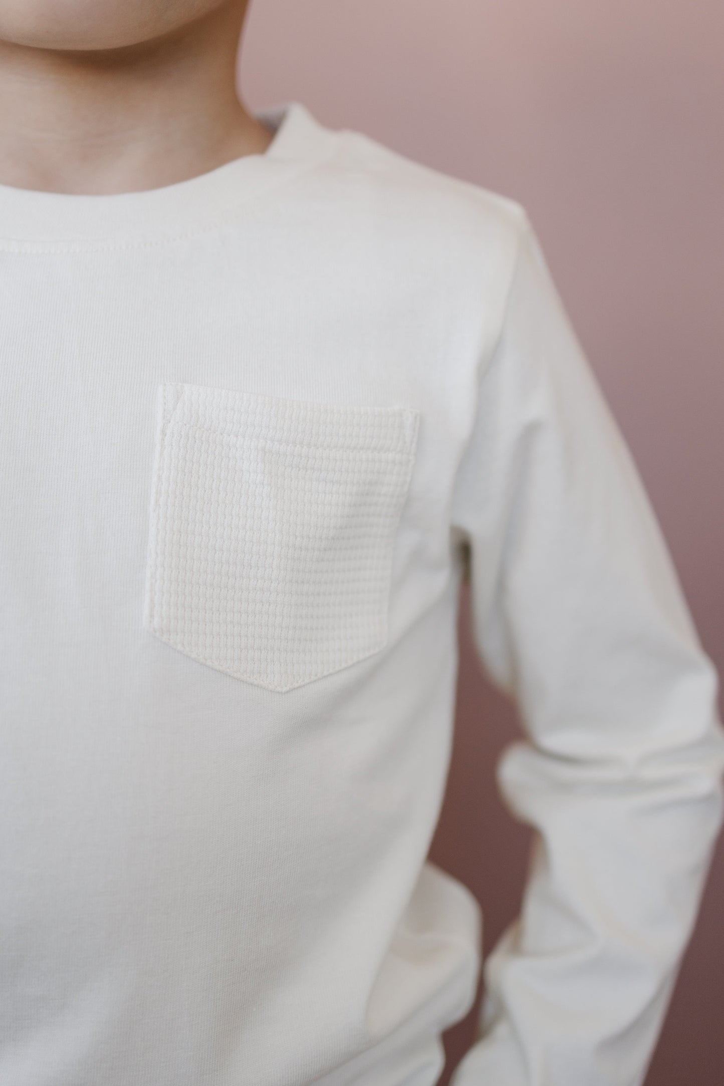 Organic Waffle Knit Long Sleeve Pocket Tee - Ivory