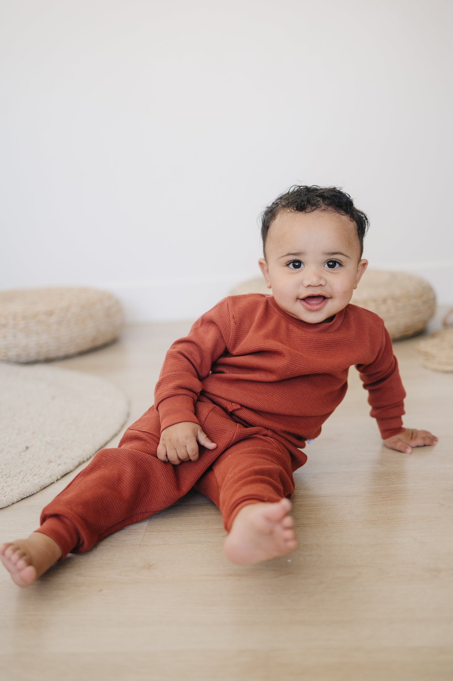 Organic Baby & Toddler Waffle Joggers - Brick Red