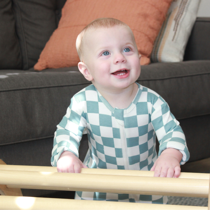 Organic Baby Zip Footie - Blueberry Muffin Checkerboard
