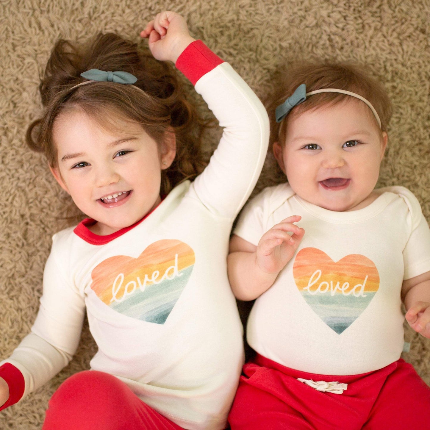 Organic Graphic Baby Bodysuit - Loved Rainbow Heart