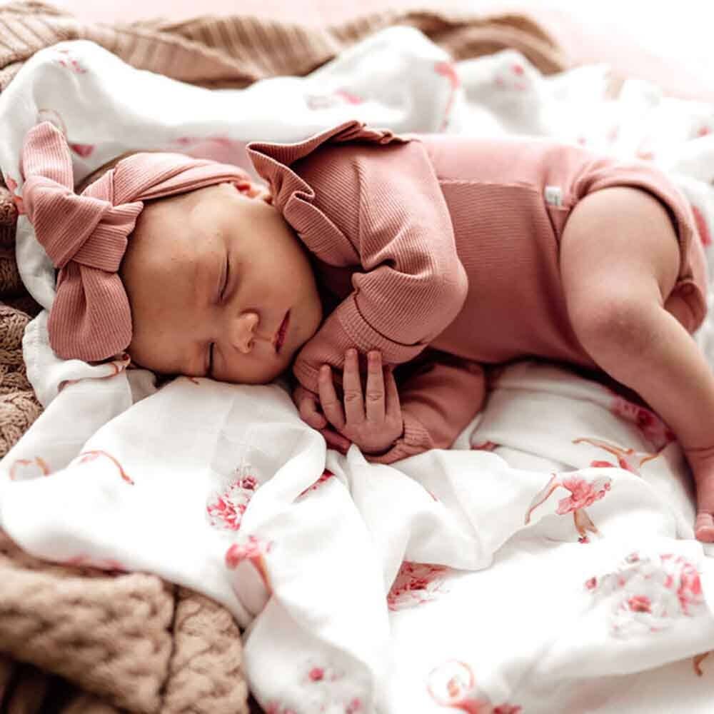 Organic Ruffle Sleeve Ribbed Baby Bodysuit - Rose