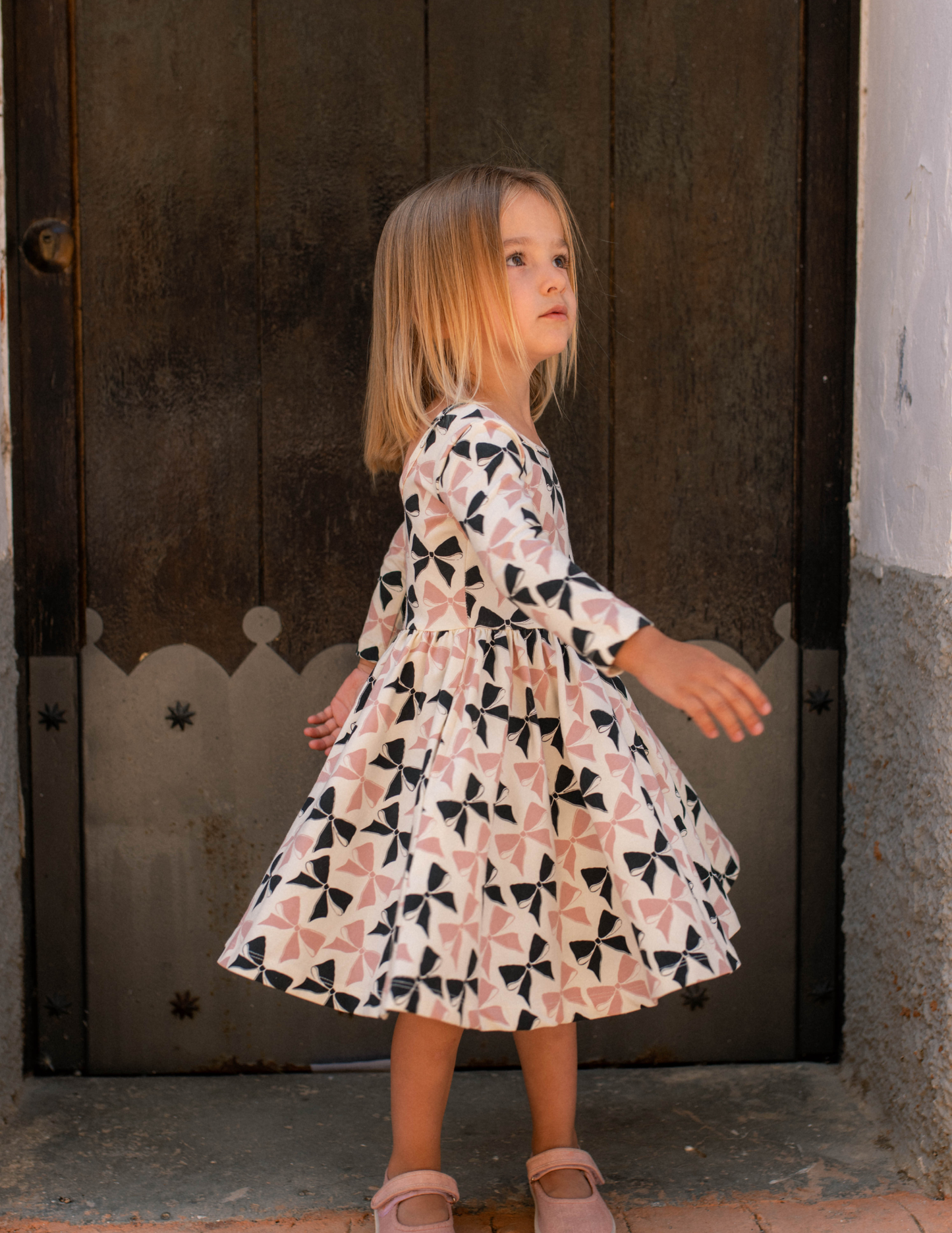 Organic Girls Twirl Dress - Black and Pink Bows