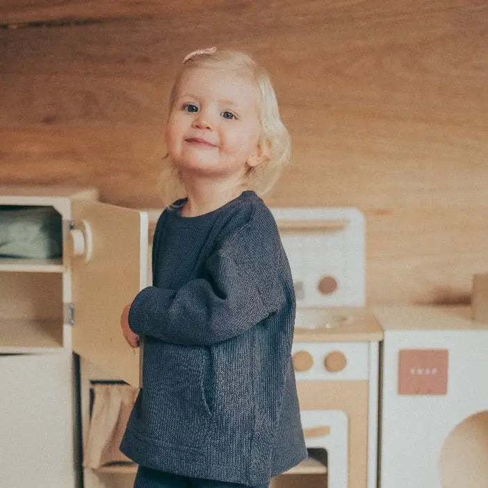 Organic Toddler Waffle Top - Charcoal