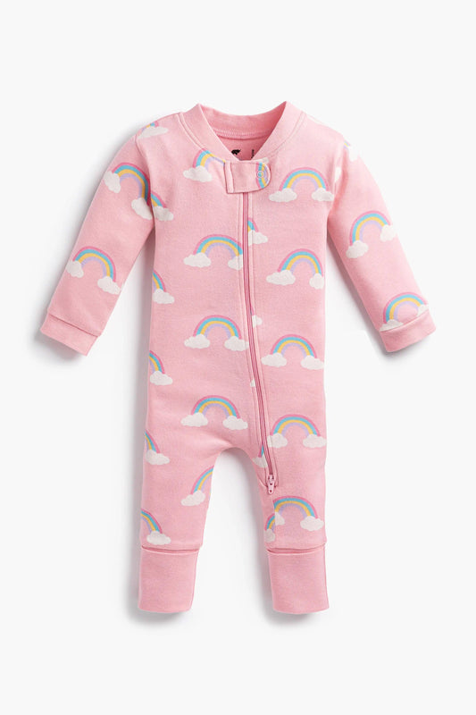 Organic Baby Footless Romper - Pink Rainbow Dreams
