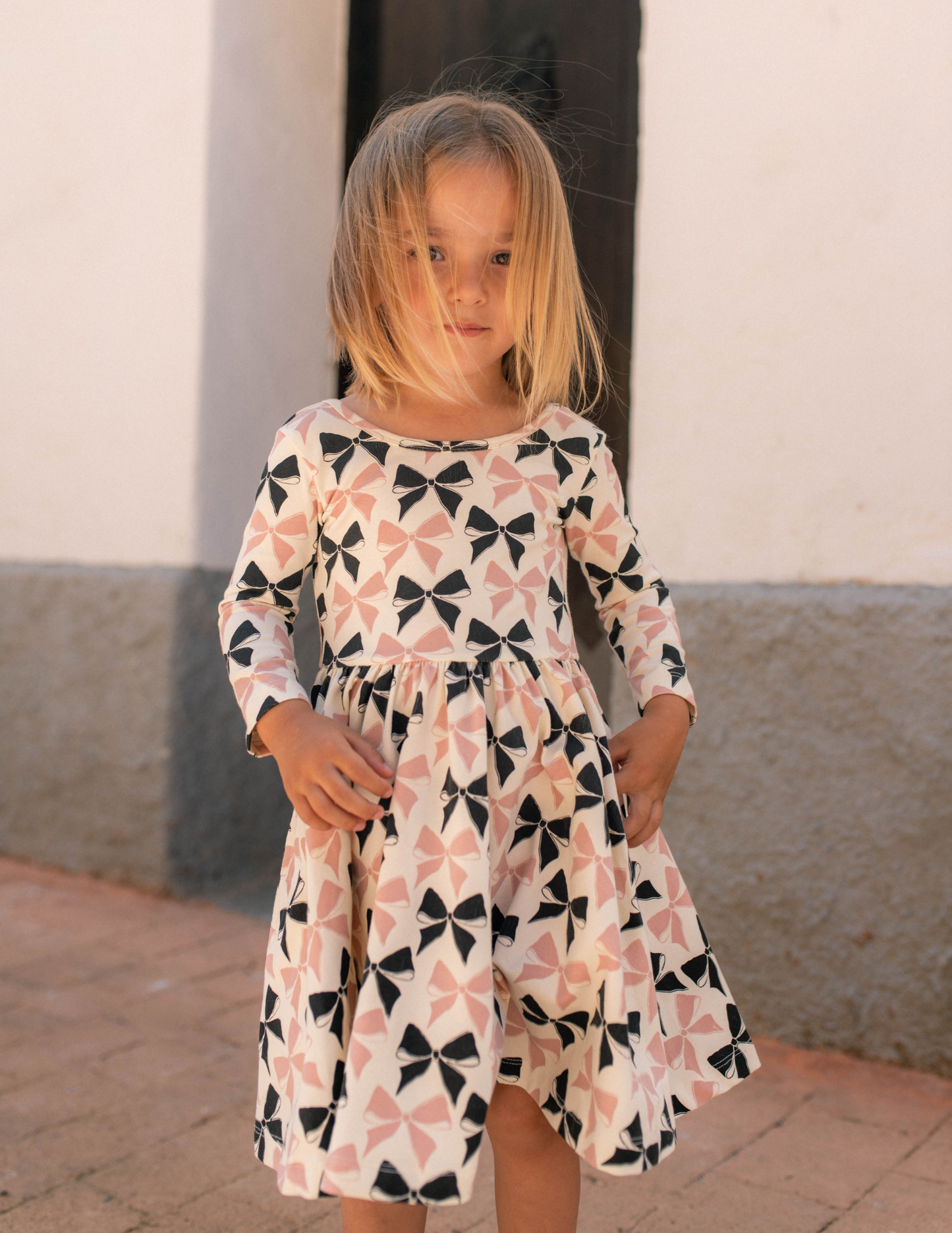 Organic Girls Twirl Dress - Black and Pink Bows