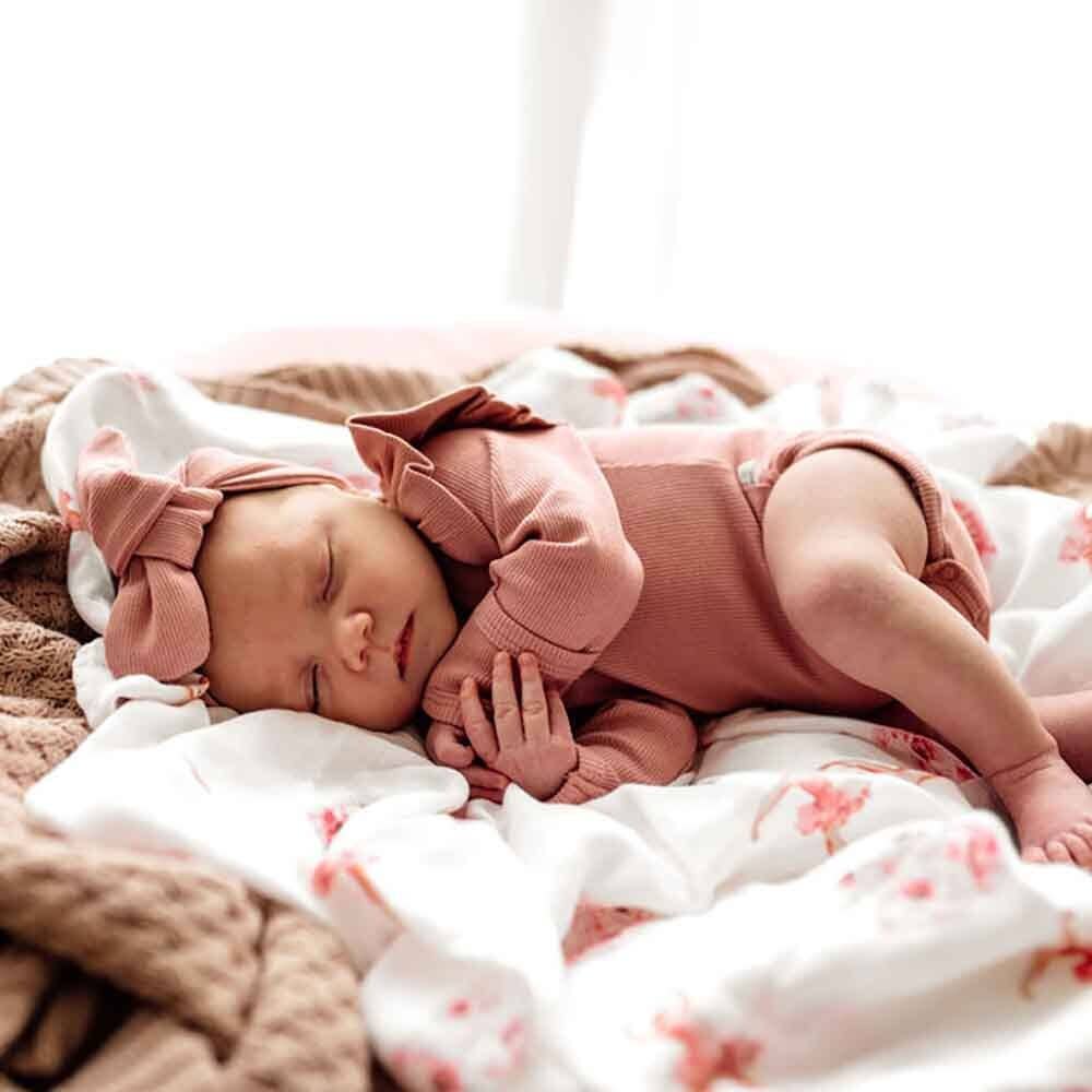 Organic Ruffle Sleeve Ribbed Baby Bodysuit - Rose