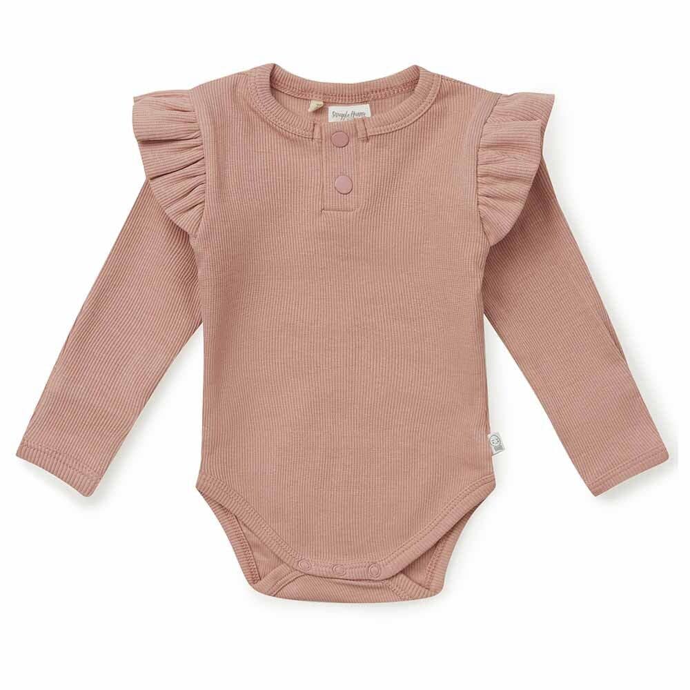 Organic Ruffle Sleeve Ribbed Baby Bodysuit - Rose