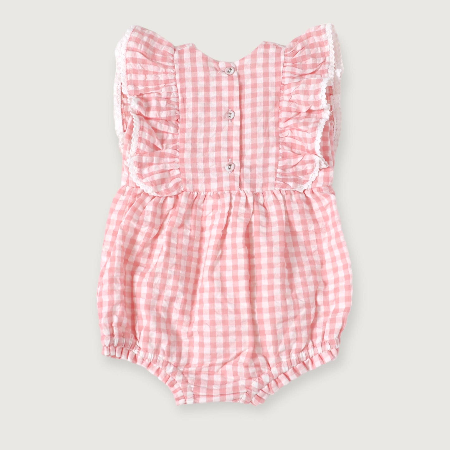 Organic Baby Romper - Seersucker Gingham Pink