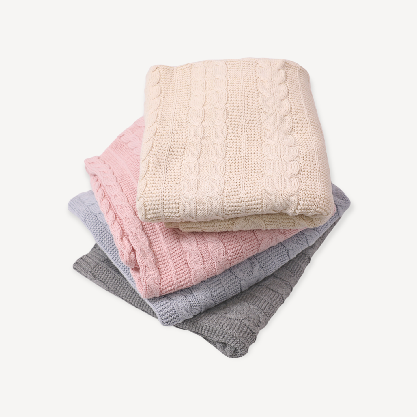 Classic Cable Sweater Knit Organic Cotton Baby Blanket - Blush