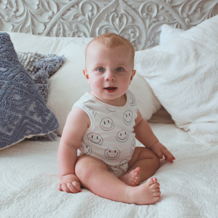 Baby Tank Romper - Navy Blue Smiley Faces