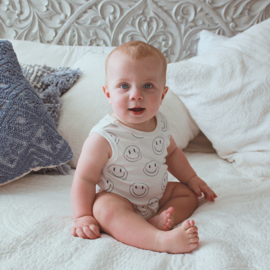 Baby Tank Romper - Navy Blue Smiley Faces