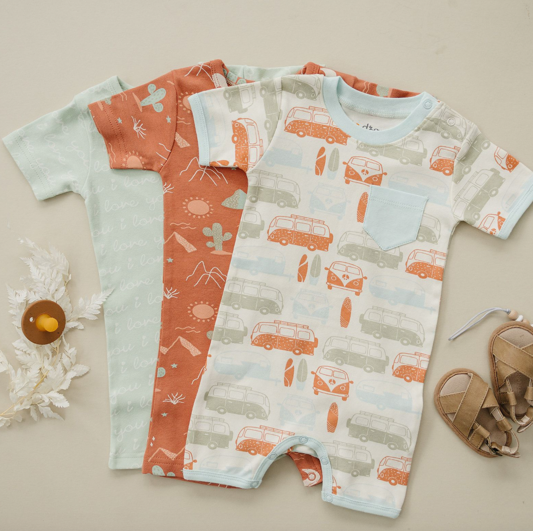 Organic Short Sleeve Baby Romper - Vintage Buses