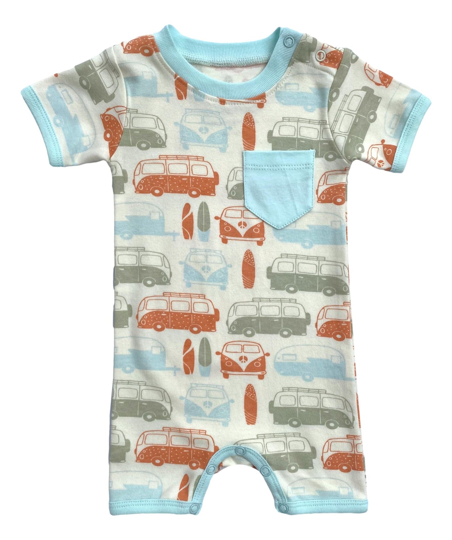 Organic Short Sleeve Baby Romper - Vintage Buses