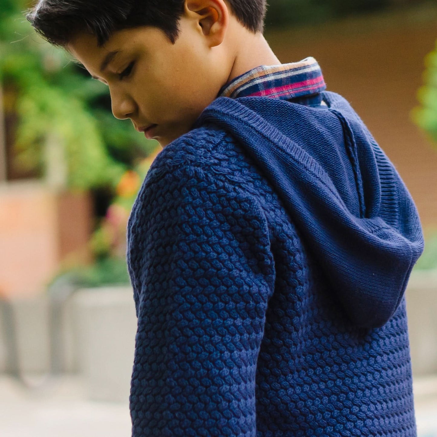 Boys Hooded Half Zip Organic Sweater