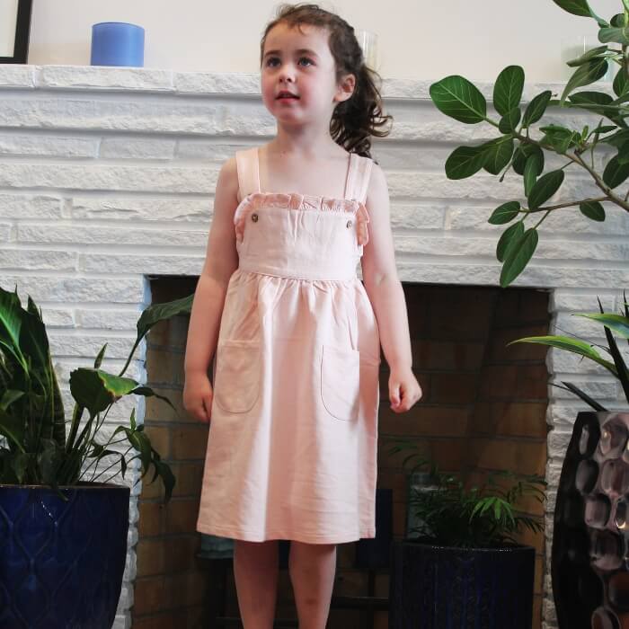 French Terry Organic Adjustable Toddler Pocket Dress - Pink Sand