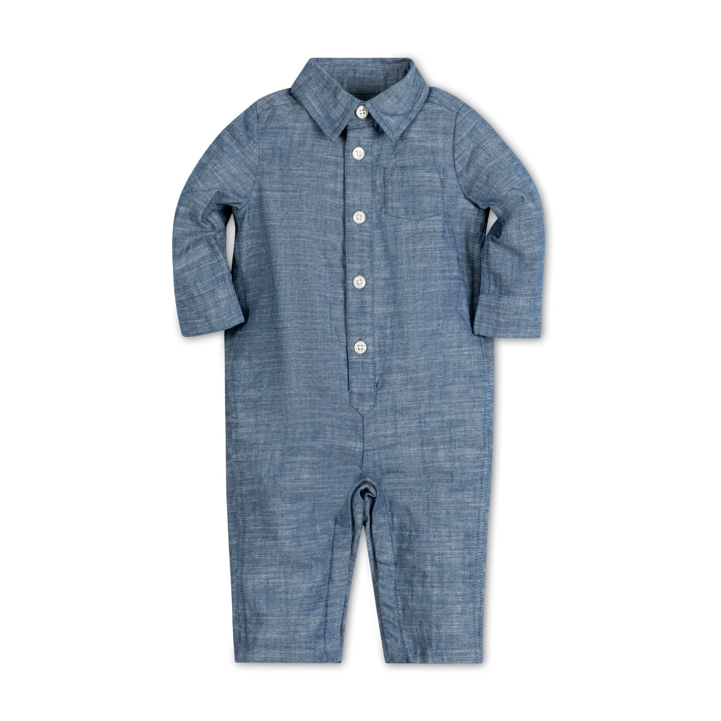 Organic Baby Boy Chambray Button Front Romper