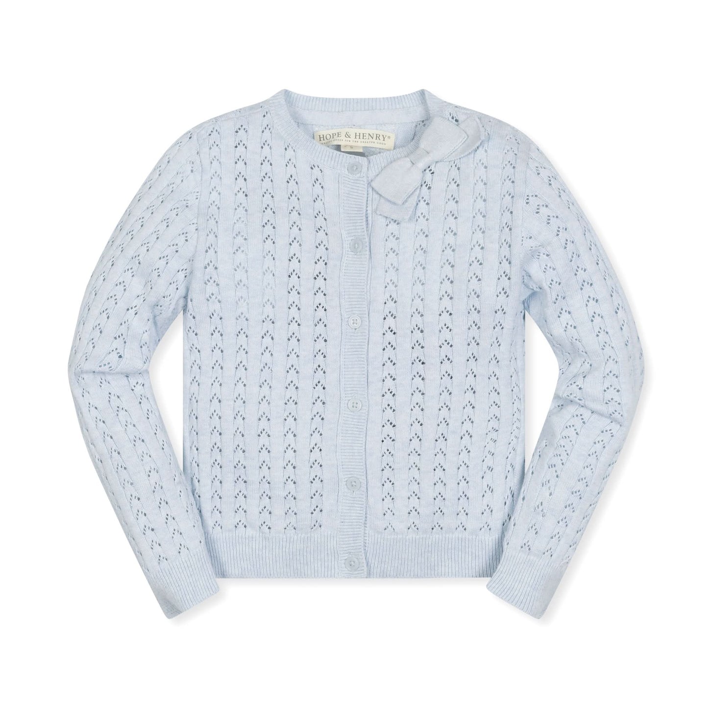 Girls Organic Pointelle Bow Cardigan - Light Blue