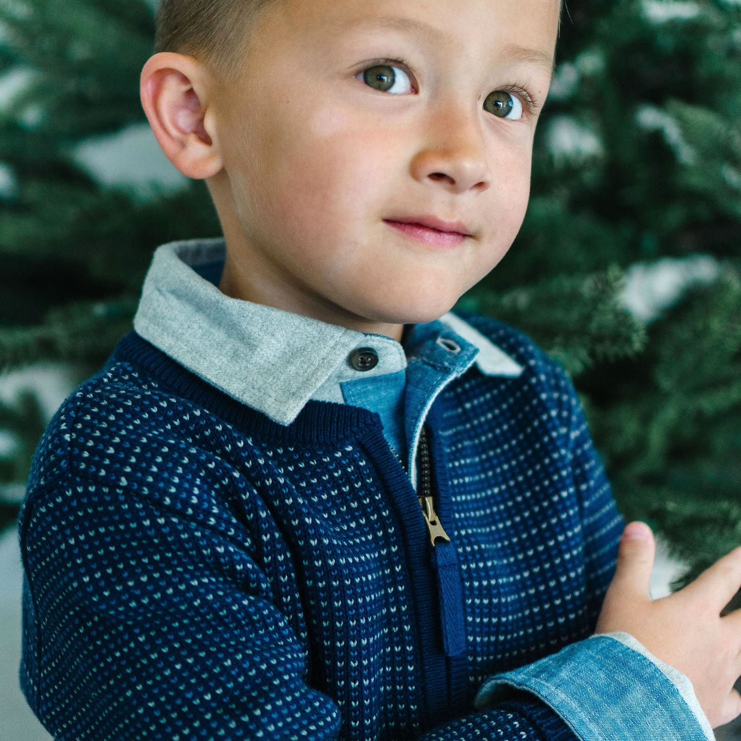 Organic Baby & Kid Boy Henley Sweater with Zipper