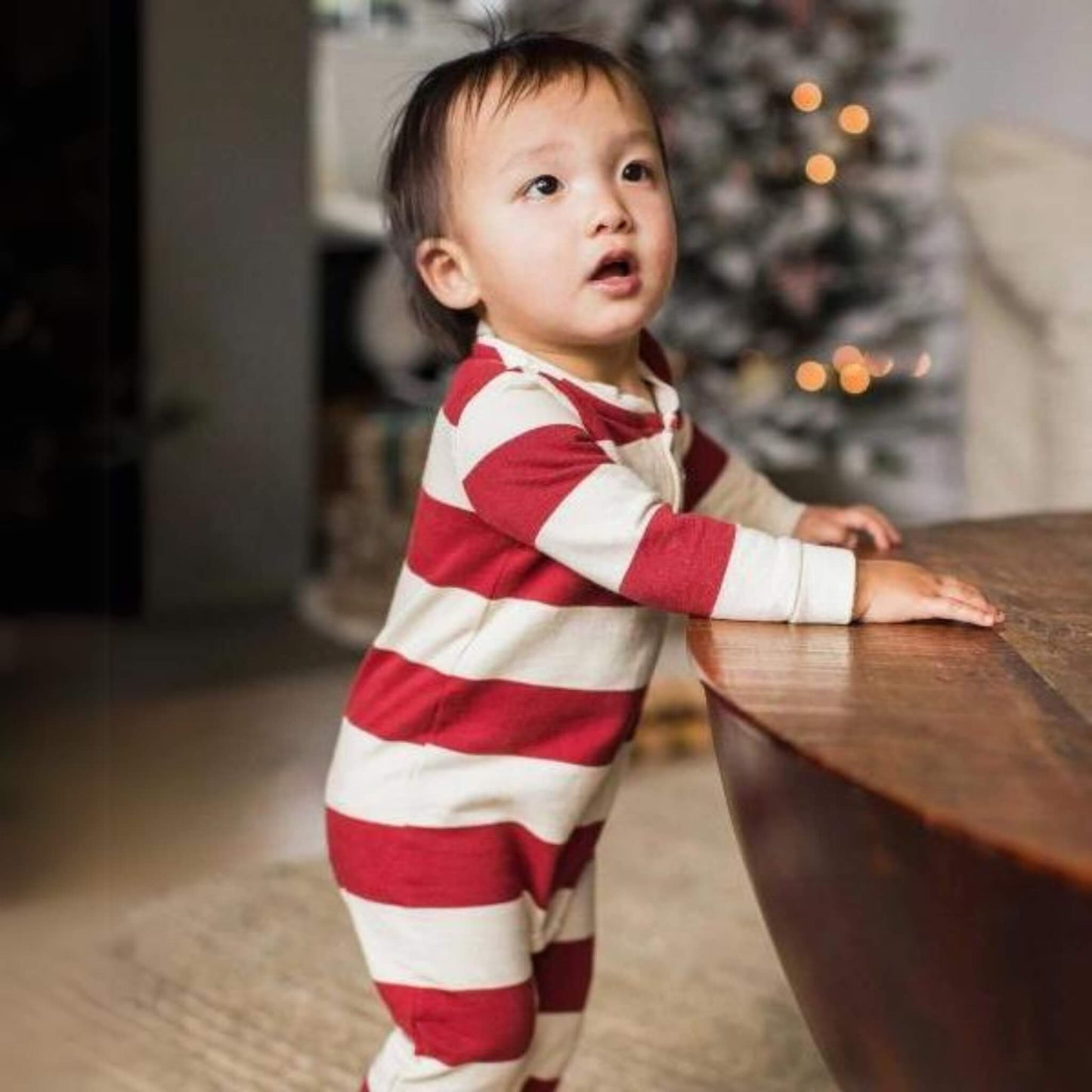 Holiday Striped Organic Henley Baby Romper