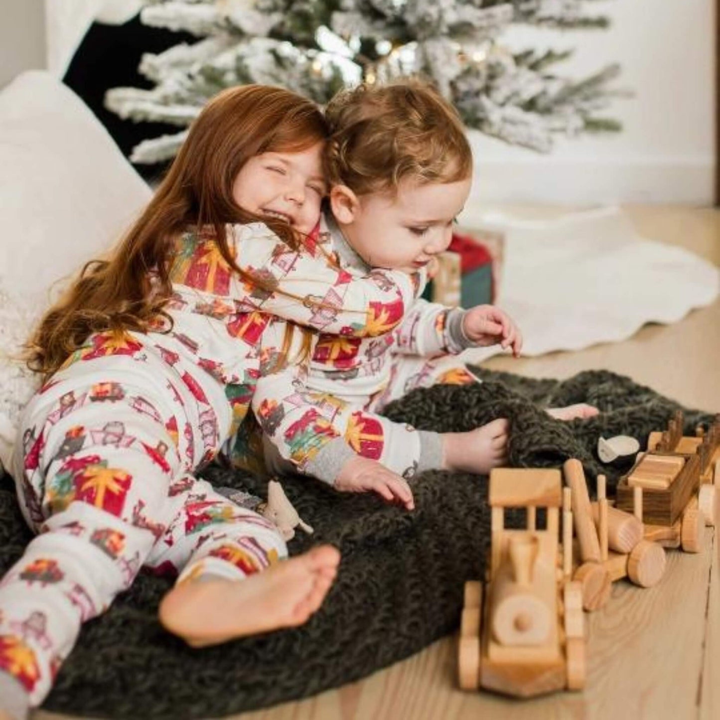 Holiday Toy Train Organic Baby Footed Zip Sleeper