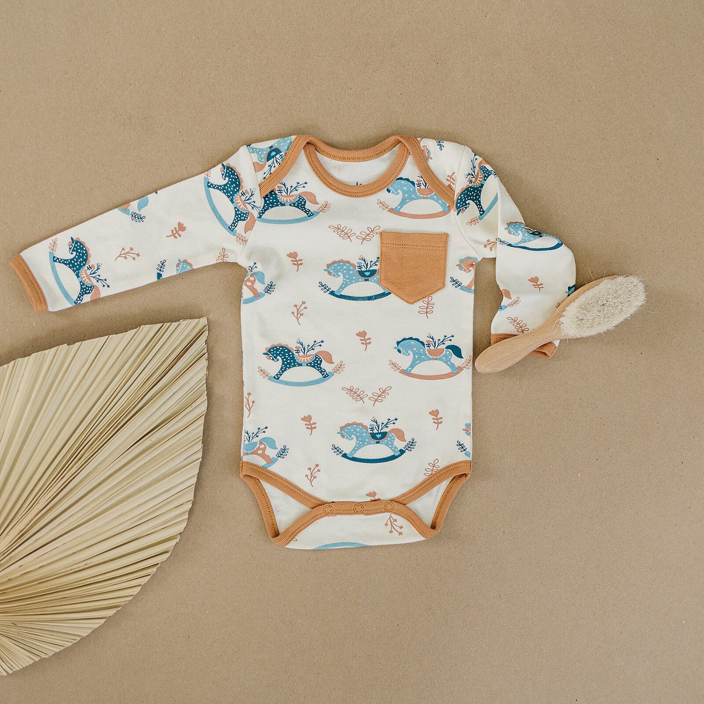 Organic Long Sleeve Baby Bodysuit - Rocking Horse