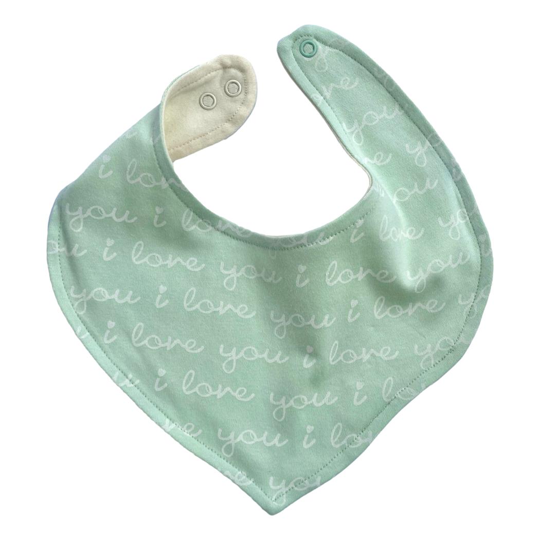 Organic Baby Bib - I Love You (Desert Green)