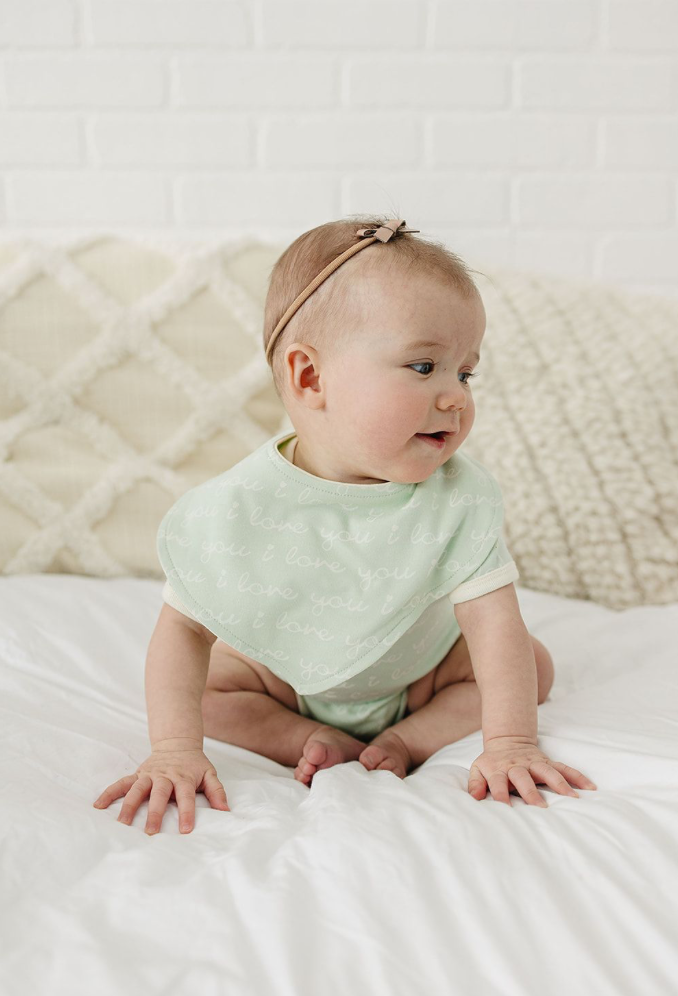 Organic Baby Bib - I Love You (Desert Green)