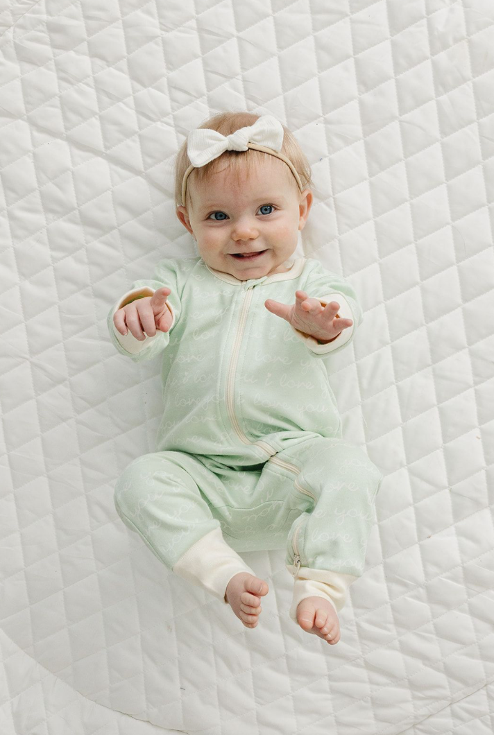 Organic Baby Romper - I Love You (Desert Green)
