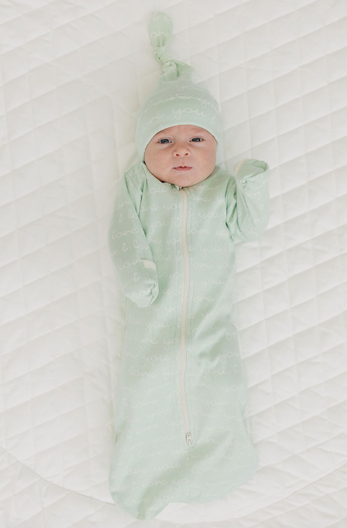 Organic Baby Hat - I Love You (Desert Green)