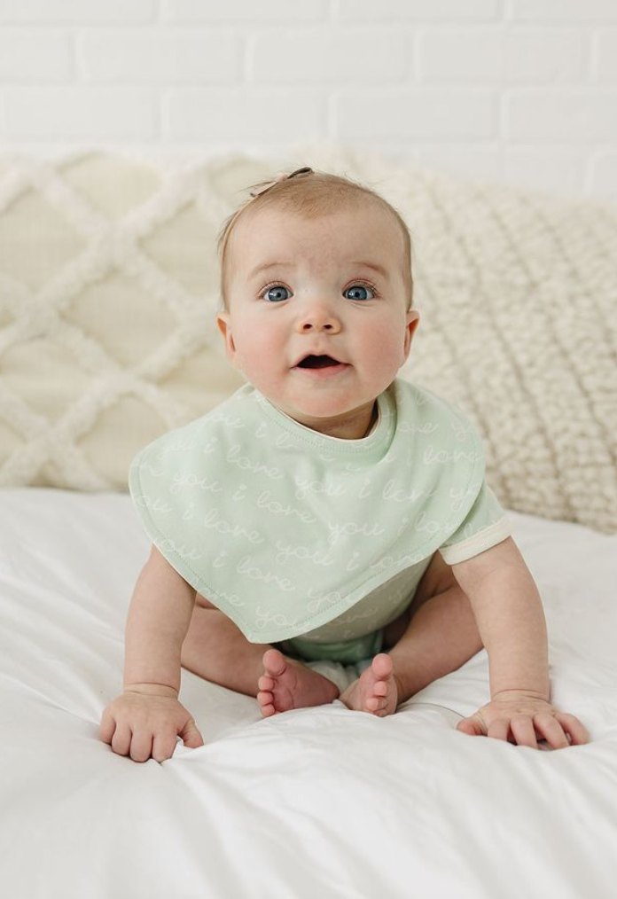 Organic Baby Bib - I Love You (Desert Green)