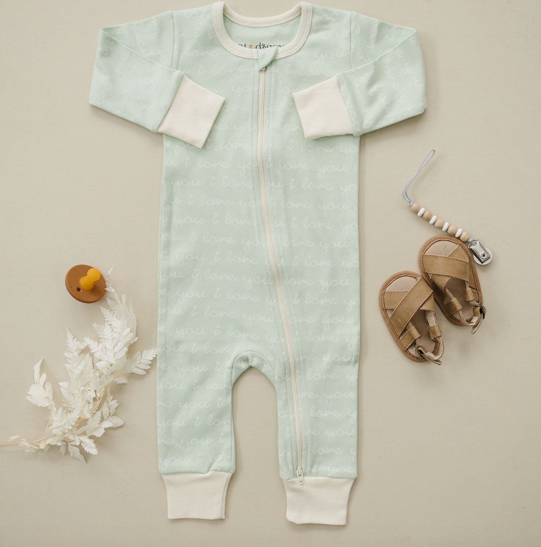 Organic Baby Romper - I Love You (Desert Green)
